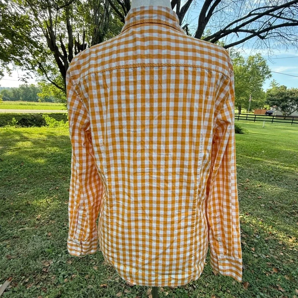 J.Crew Womens Orange Gingham Check Button Down Shirt Long Sleeve Size L Preppy